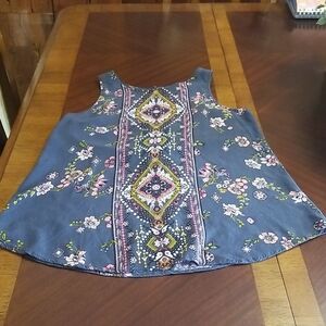 Gypsies & Moondust Sleeveless Gray And Floral Top